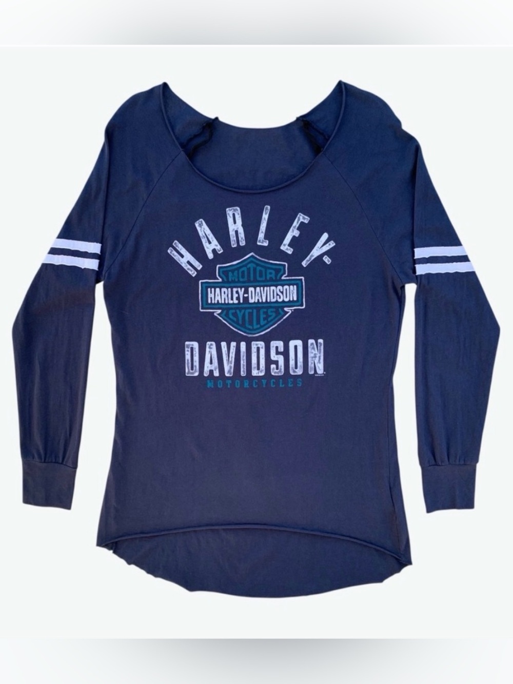 Harley-Davidson Blue & Teal Santa Clarita CA Raglan Sleeve Cotton Tee Women’s XL